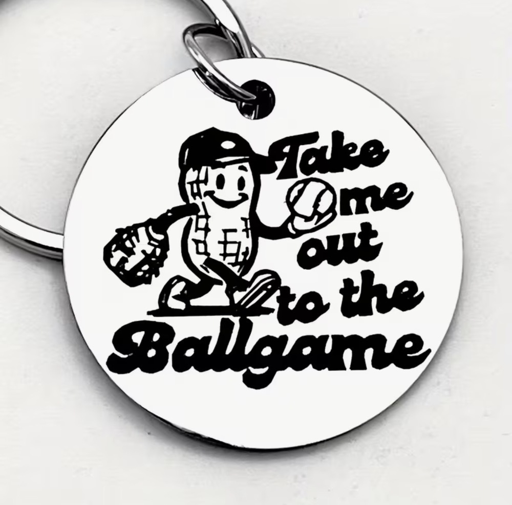 3/$25 Take Me Out To The Ballgame Baseball Peanuts Stainless Steel Keychain NEW